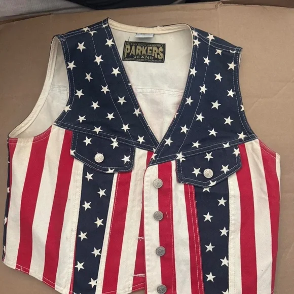 Vintage USA Denim Vest Unisex Parker's Original Jeans Large - Picture 1 of 3